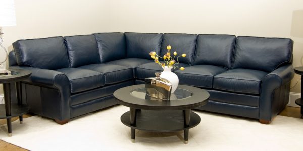 Klaussner Troupe Black Leather Sectional with sleeper